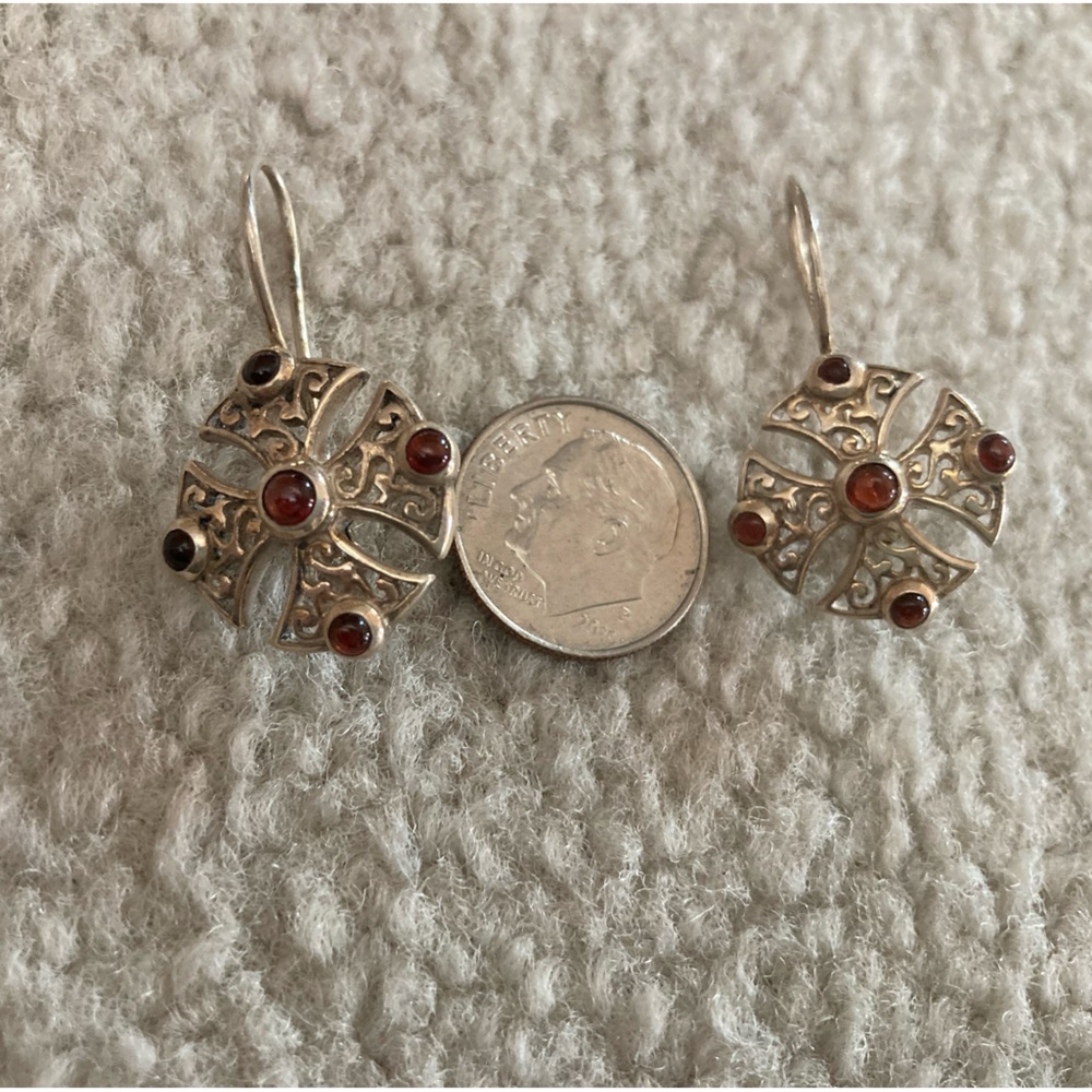 Sterling Silver & Garnet Earrings - Picture 11 of 12